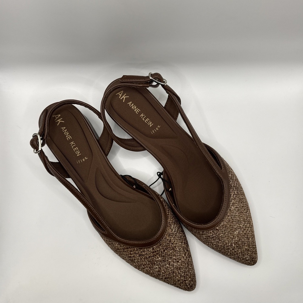 Anne Klein iFlex Womens Woven Raffia Pointed Toe Slingback Block Heels Size 7.5